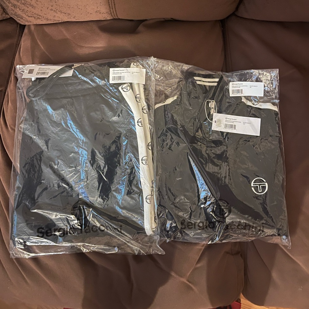 Sergio Tacchini Black Track Pants and Zip Jacket with White Trim